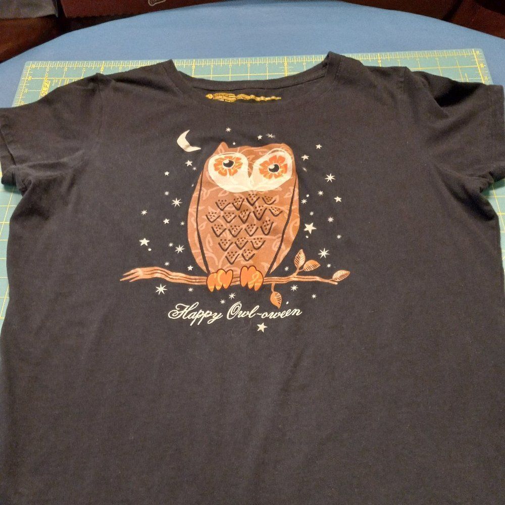 Owl-oween Womens 2 X Black Short Sleeve T-Shirt Halloween